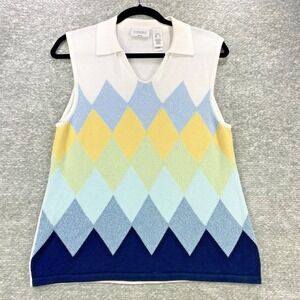 Vintage Liz Sport Golf Tennis Sweater Vest V-Neck Preppy 90s Womens Petite Large